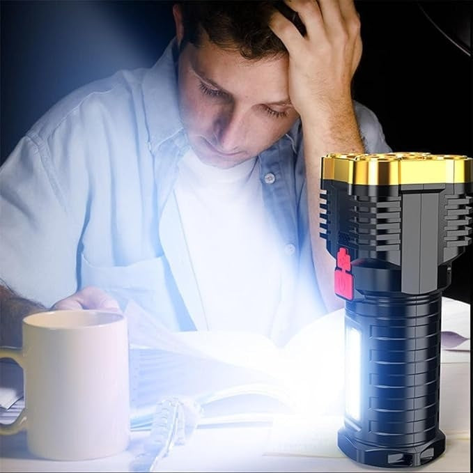 Lanterna cu 5 LEDuri, cu incarcare USB, lumina laterala, din ABS, 3 moduri de iluminare, autonomie 10h, rezistenta la apa, negru