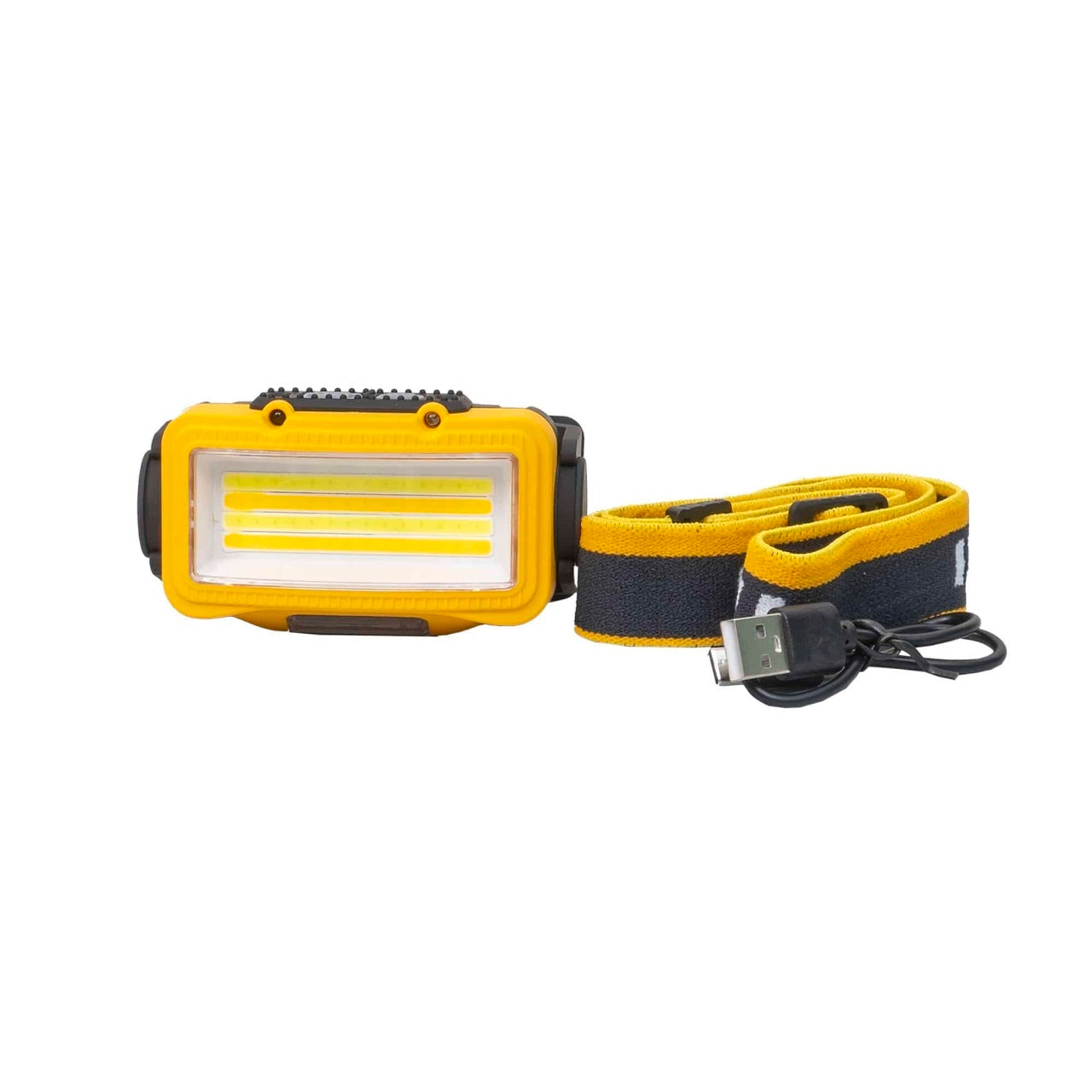 Lanterna de cap galbena cu 8 moduri de iluminat si incarcare USB