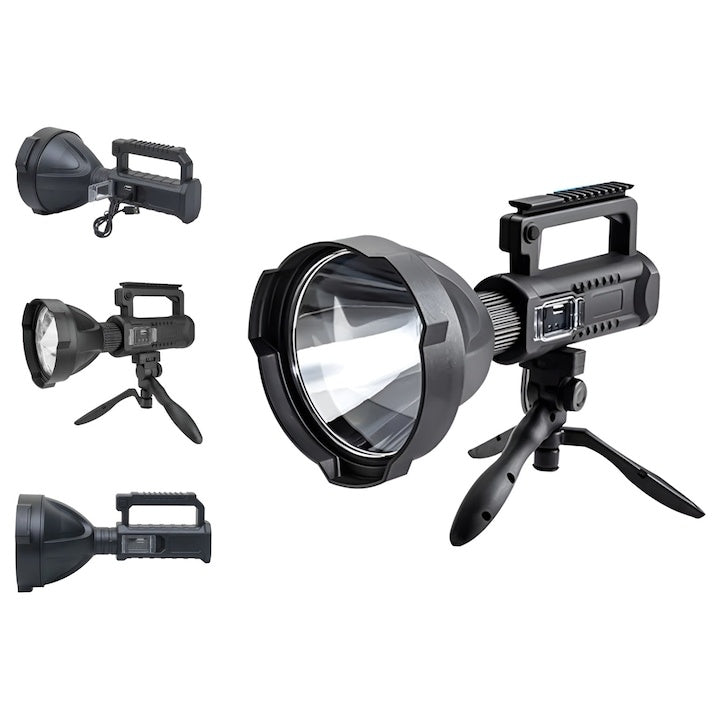 Lanterna LED cu trepied, cu 4 faze de iluminare, functie powerbank, 3000 lumeni, acumulator Li-Ion, negru