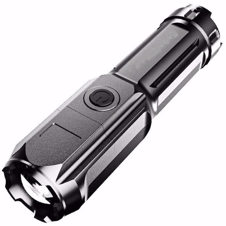 Lanterna LED, din ABS, putere 5W, impermeabila, buton ON/OFF, 3 moduri de iluminare, incarcare USB, gri