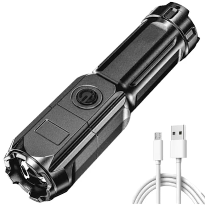 Lanterna LED, din ABS, putere 5W, impermeabila, buton ON/OFF, 3 moduri de iluminare, incarcare USB, gri