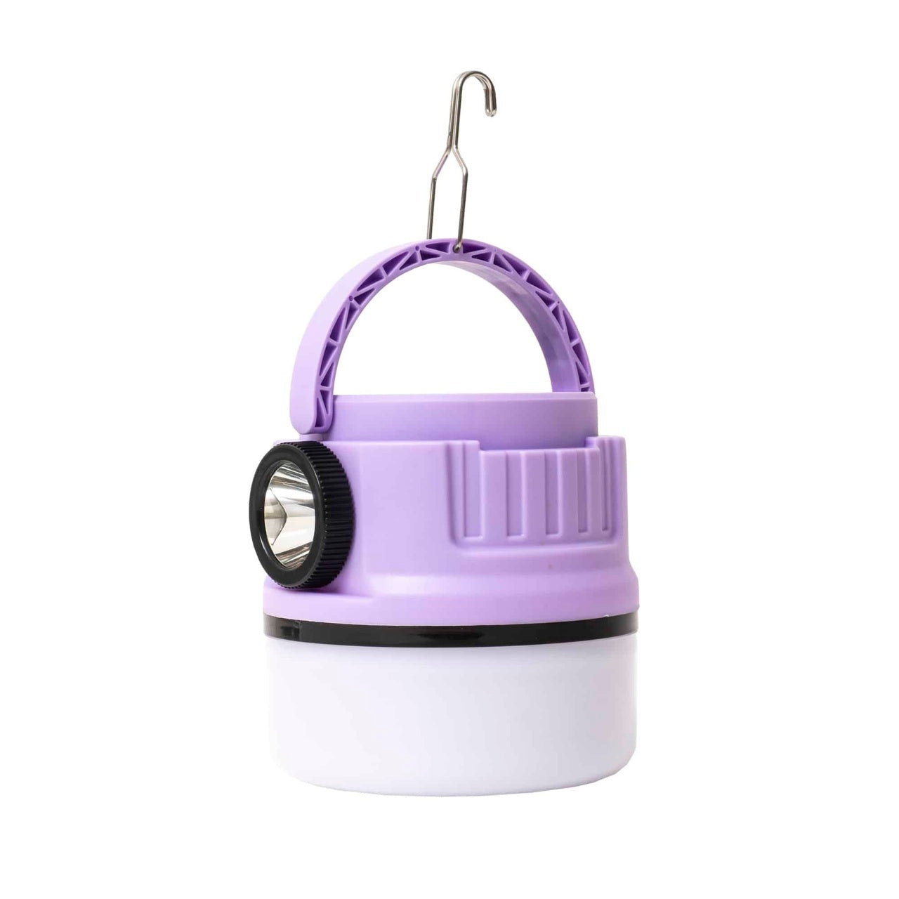 Lanterna LED portabila pentru camping, incarcare solara si USB, mov, 5 moduri lumina
