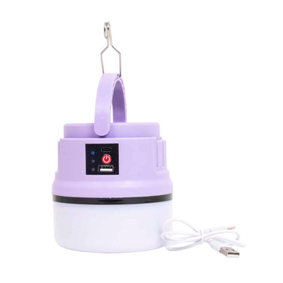 Lanterna LED portabila pentru camping, incarcare solara si USB, mov, 5 moduri lumina