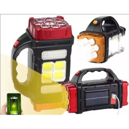 Lanterna portabila, cu incarcare solara sau USB, multifunctionala, functie de Power Bank, negru/rosu