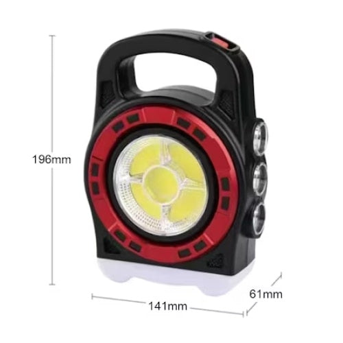 Lanterna solara, cu 3 moduri de iluminare, functie powerbank, waterproof, culoare negru/rosu