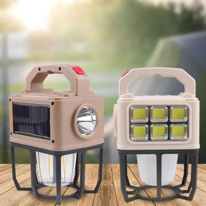 Lanterna solara tip felinar, 2 tipuri de led cu 3 pozitii de luminat, dimensiuni 20X12X12 cm, lumina calda/rece, crem