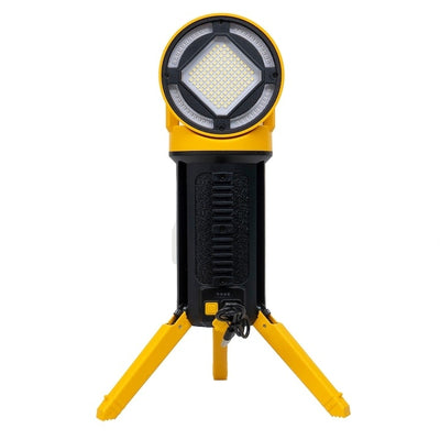 Lanterna tip proiector, cu trepied si maner, 5 moduri de iluminare, din ABS, cap rotativ, incarcare USB, inaltime 39cm, galben/negru