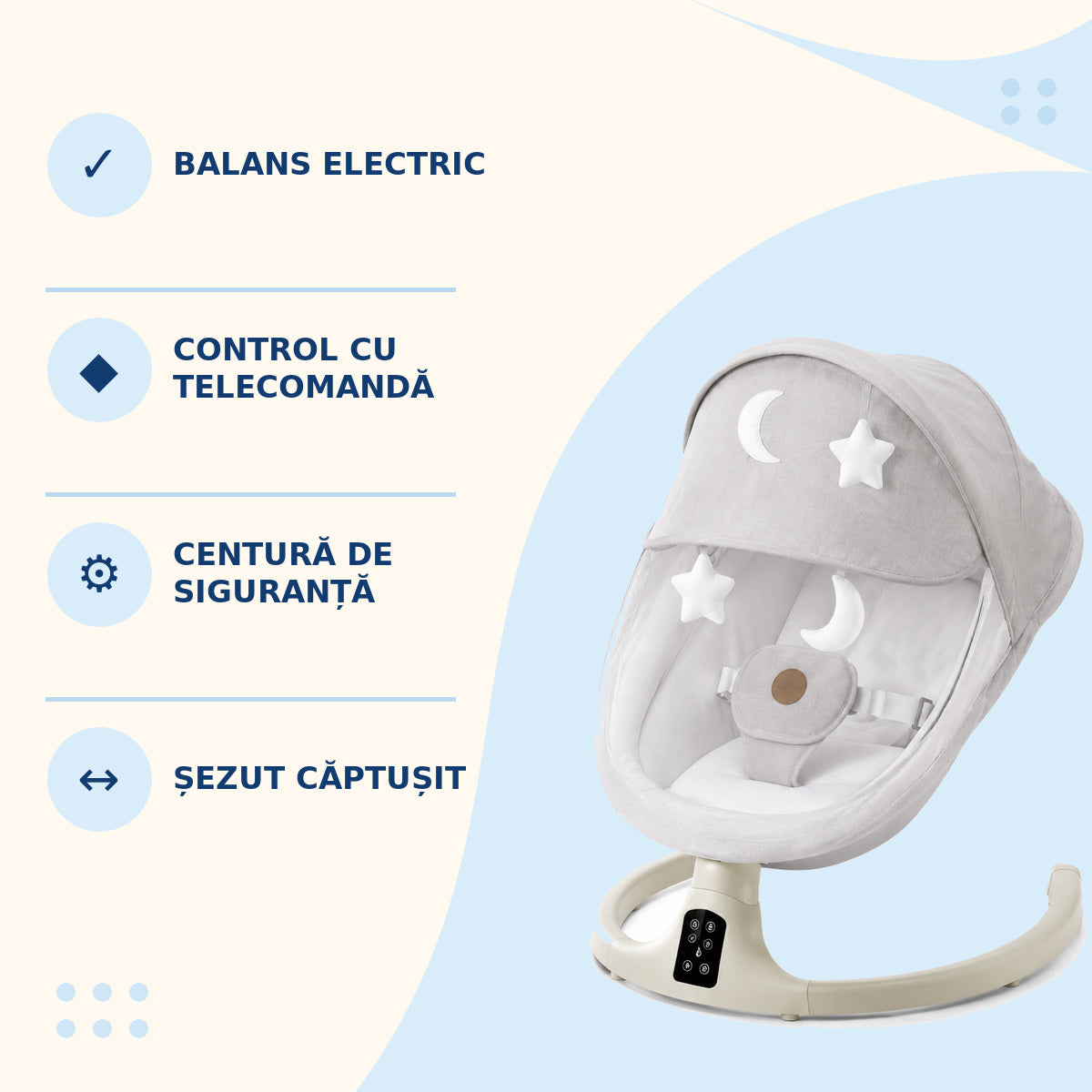 Leagăn Electric pentru Bebeluși cu Telecomandă și Centură, Gri – imagine 3