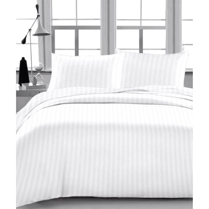 Lenjerie de pat dublu, din bumbac finet, dimensiuni 230 X 250 cm, cu 4 piese, 2 fete de perna, alb
