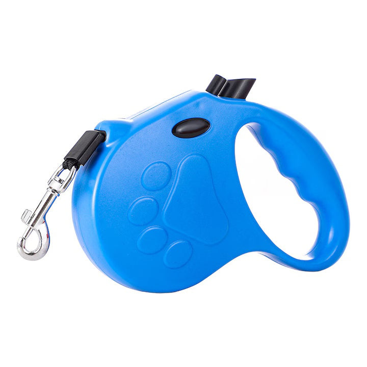 Lesa retractabila pentru caini, franare si blocare cu o singura mana, 5 m, ABS/Nylon, Albastru