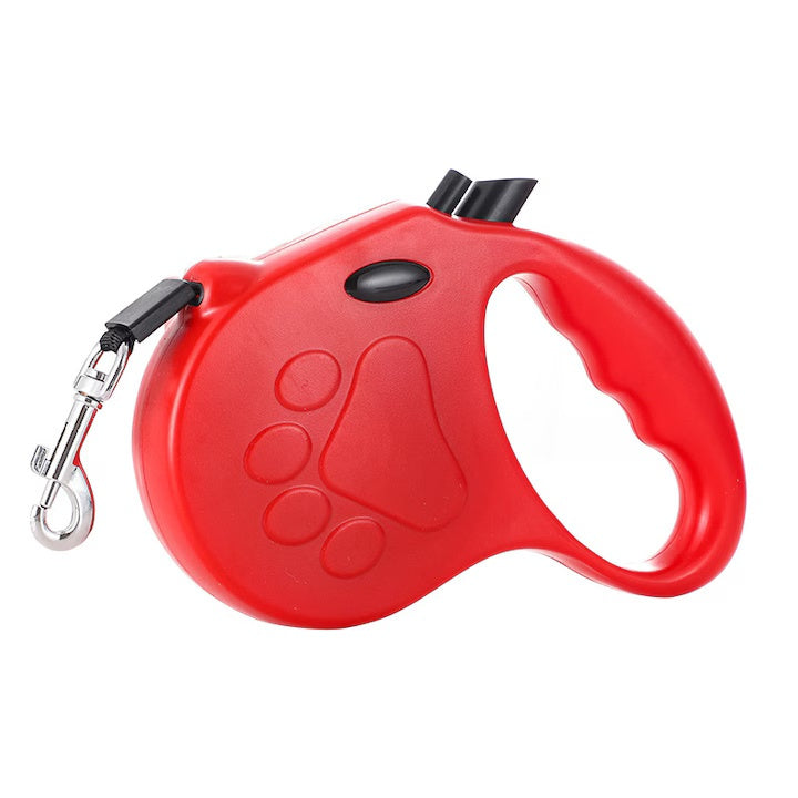 Lesa retractabila pentru caini, franare si blocare cu o singura mana, 5 m, ABS/Nylon, Rosu