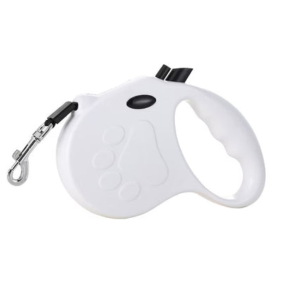 Lesa retractabila pentru caini, franare si blocare cu o singura mana, 5 m, ABS/Nylon, Alb