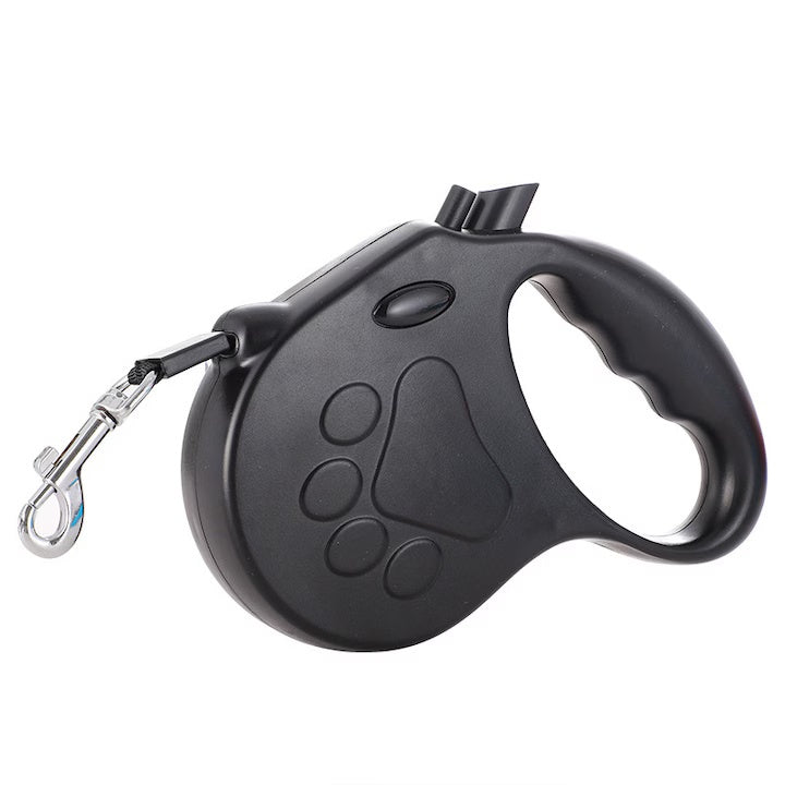 Lesa retractabila pentru caini, franare si blocare cu o singura mana, 5 m, ABS/Nylon, Negru