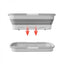 Lighean pliabil dreptunghiular, portabil, capacitate 8 L, dimensiuni 56 x 25.5 x 17 cm, cu 4 rotile mici pentru transport, usor de depozitat si curatat, alb/gri
