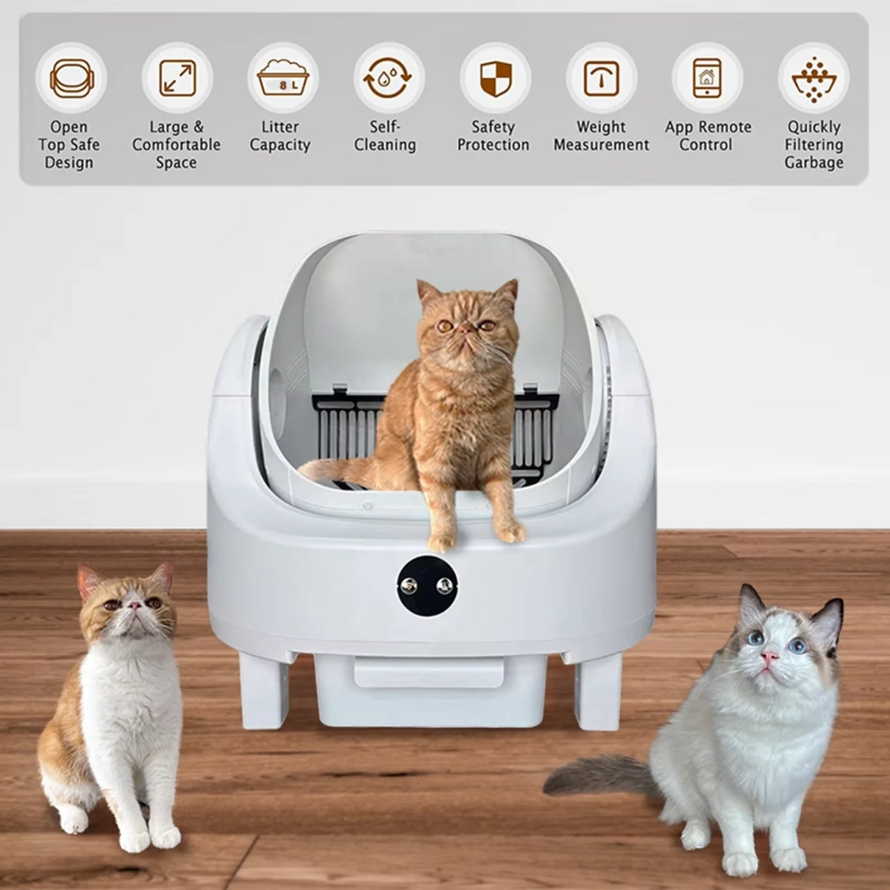 Litiera smart, curatare automata pentru pisici, capacitate 8 L, control din aplicatie