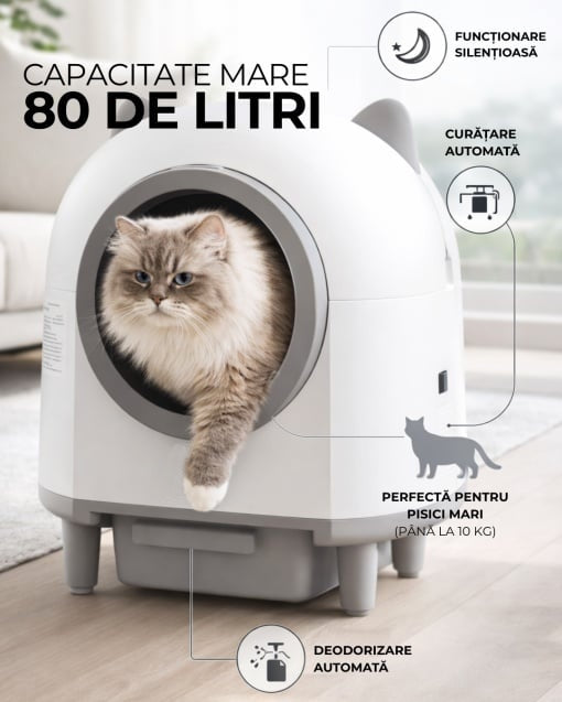 Litiera smart, curatare automata pentru pisici, control din aplicatie, capacitate 8 L