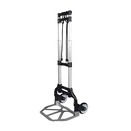 Liza multifunctionala extensibila, pentru carat bagaje si greutati, maxim kg 75, cu 2 roti, din metal, inaltime 63-100 cm, argintiu/negru