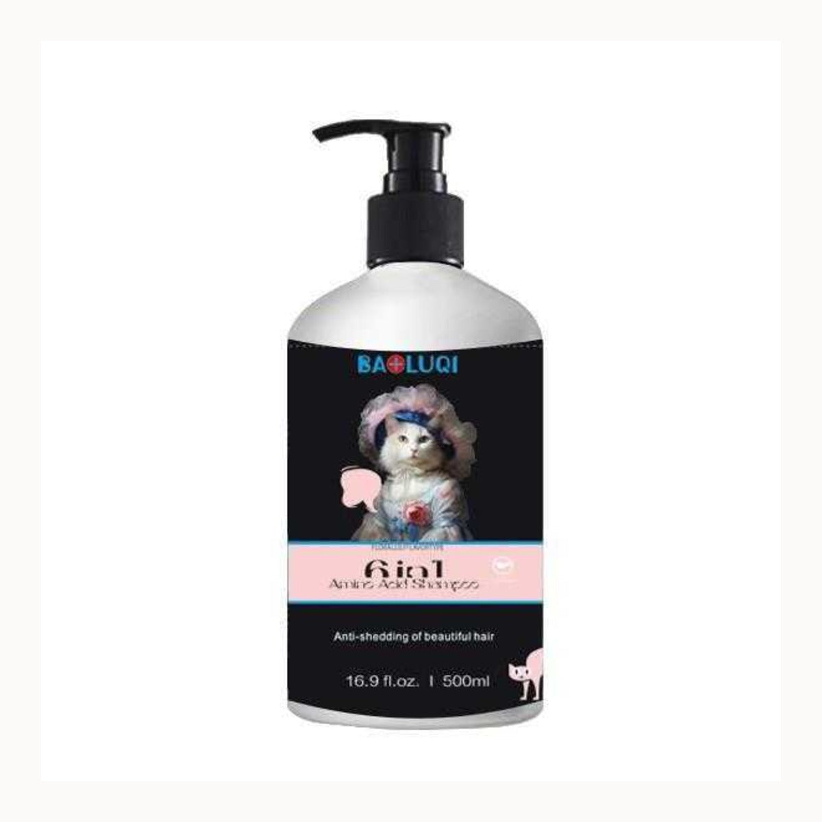 sampon pentru Pisici BAOLUQI, ingrijire Anti-Naparlire, 500 ml, Flacon Negru / Roz