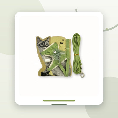 Ham Tip Vestă pentru Pisici și Câini Mici cu Lesă și Fundă, Verde – imagine 2