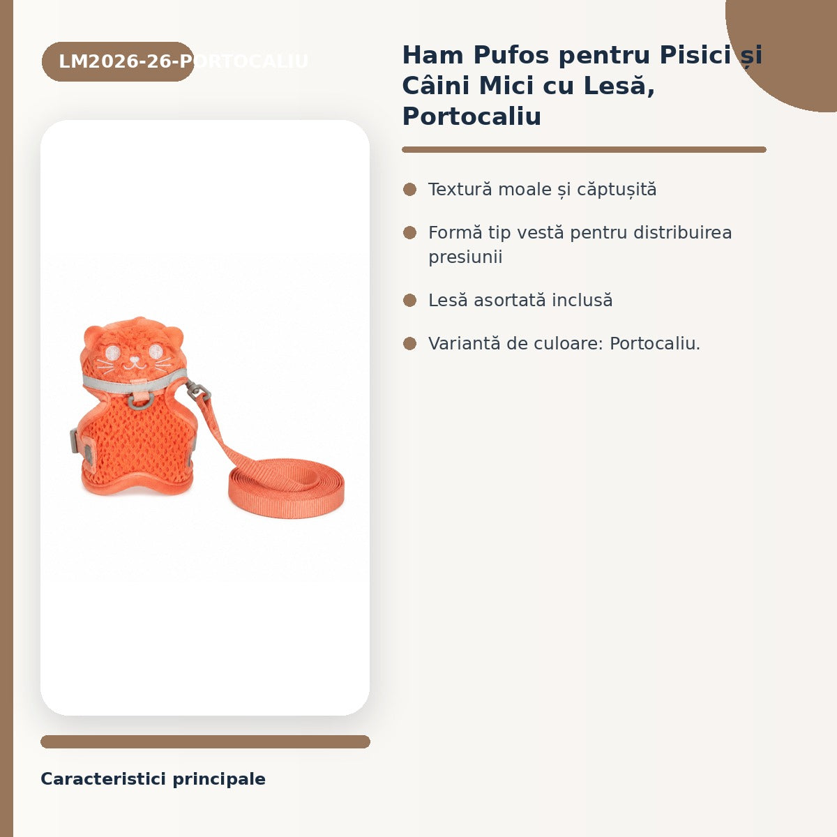 Ham Pufos pentru Pisici si Caini Mici cu Lesa, Portocaliu – imagine 3