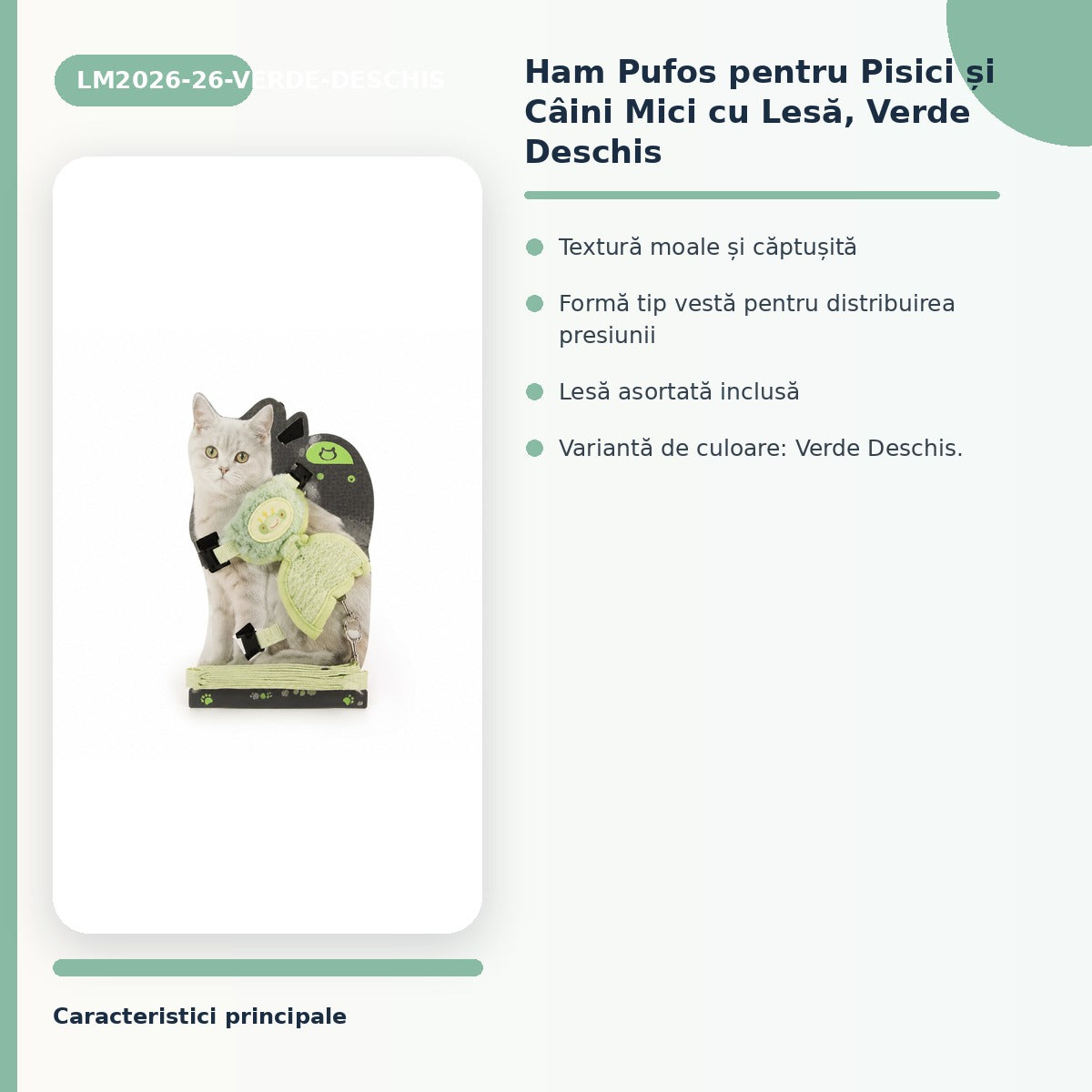 Ham Pufos pentru Pisici si Caini Mici cu Lesa, Verde Deschis – imagine 3