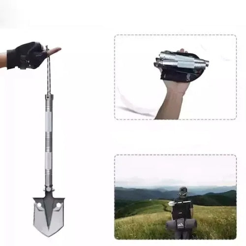 Lopata multifunctionala, din otel, pliabila, cu 12 functii, latime lama 13 cm, argintiu