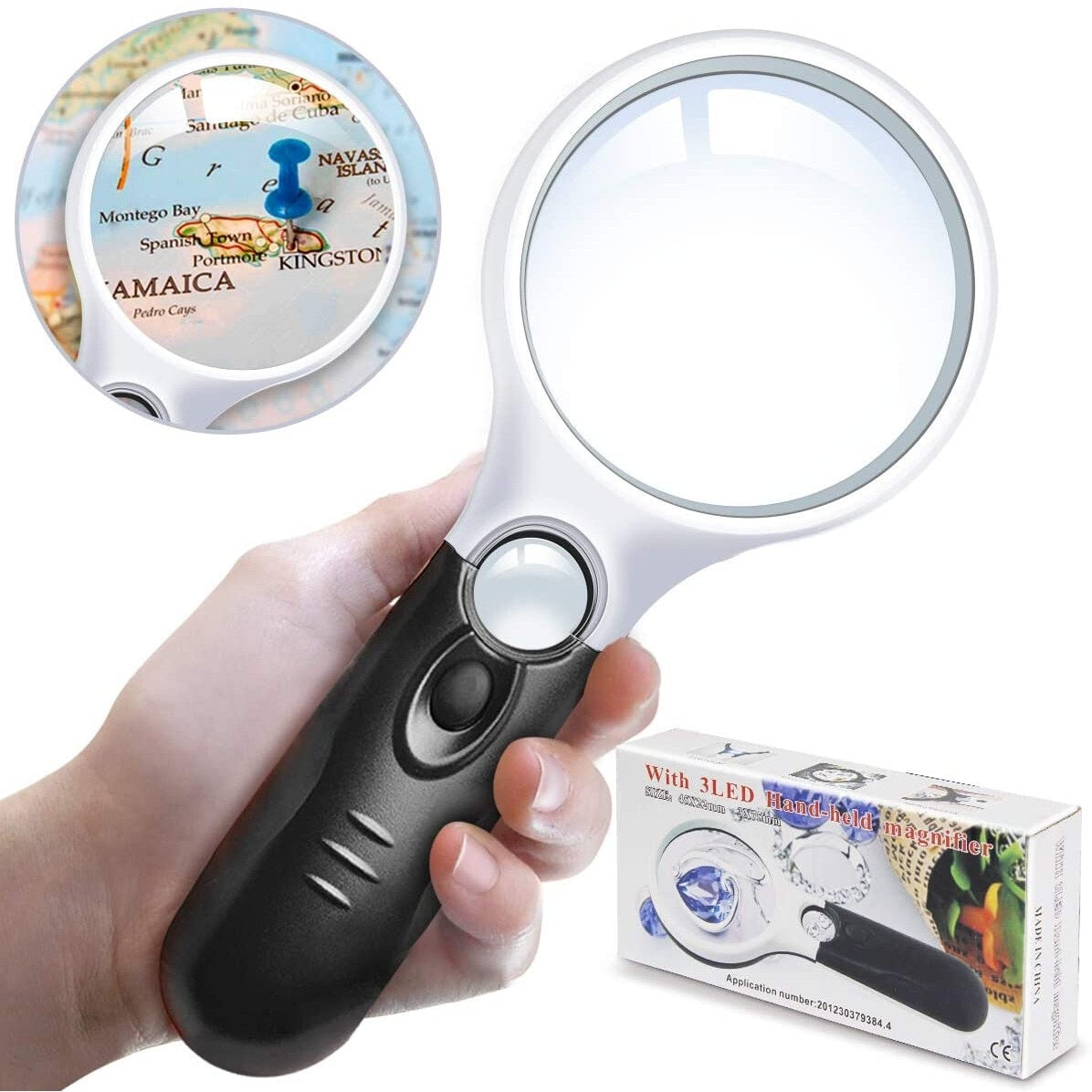 Lupa cu lumina LED, Kaypsre, ABS/Sticla, 190x83x28mm, Alb/Negru