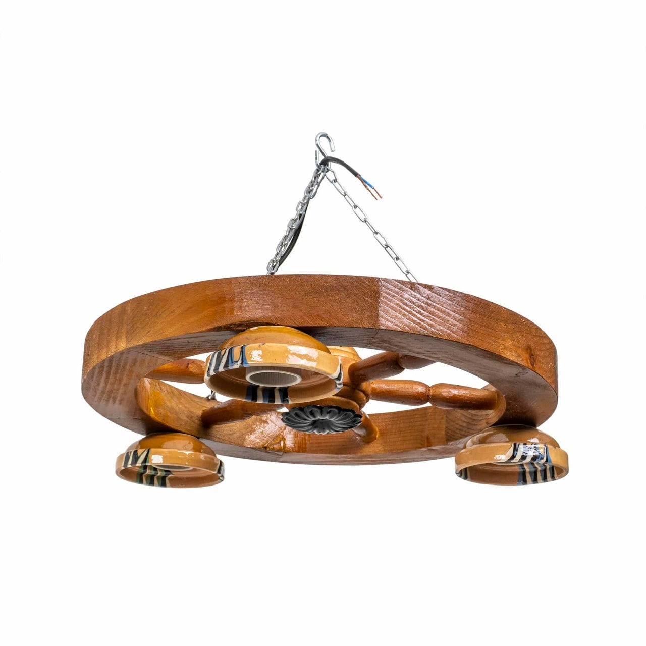 Lustra din lemn cu 3 castroane, diametru 40 cm, soclu E27, bec inclus