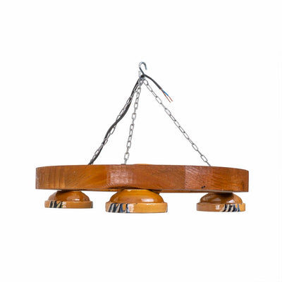 Lustra din lemn cu 3 castroane, diametru 40 cm, soclu E27, bec inclus