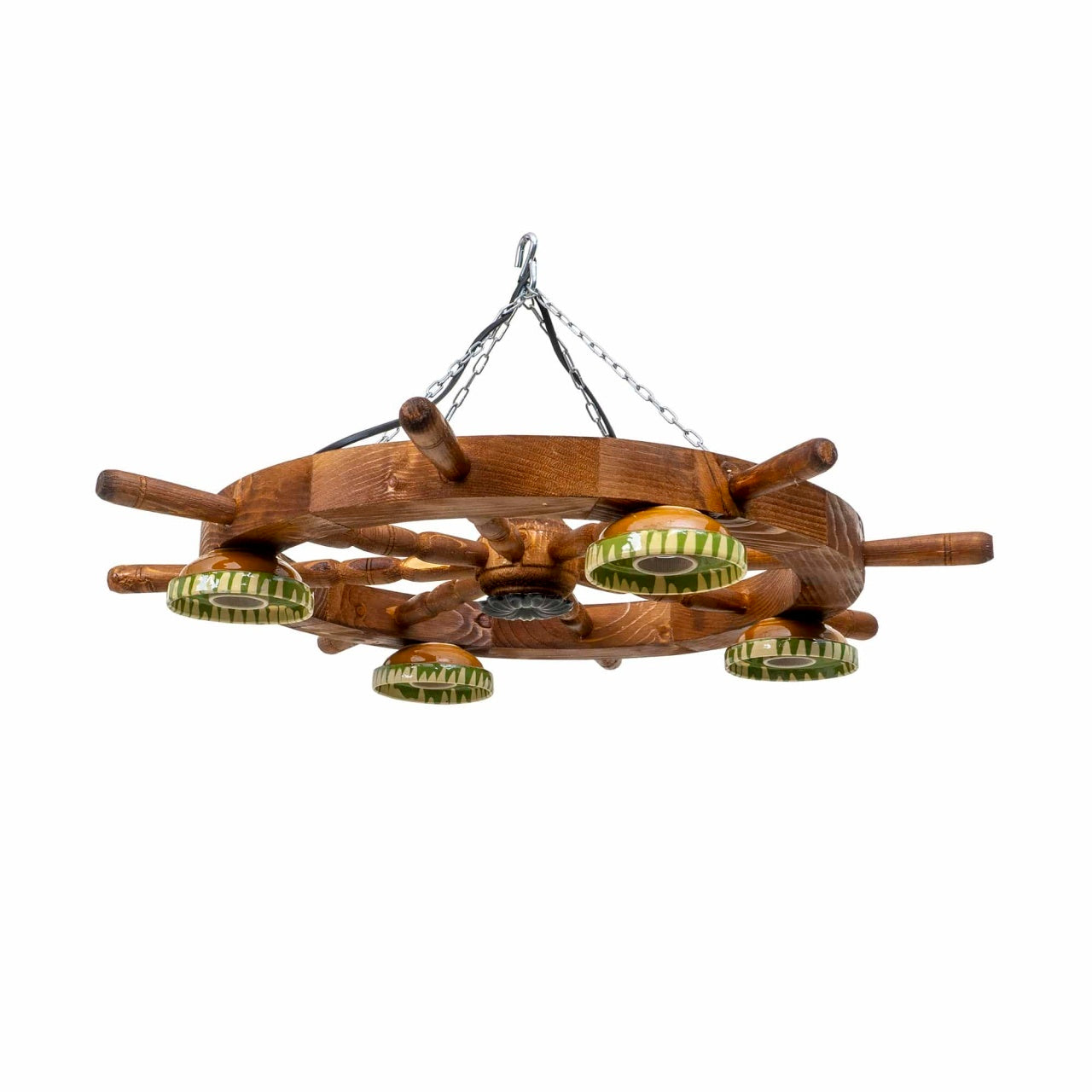 Lustra din lemn cu 4 castron, diametru total 64 cm, culoare mahon