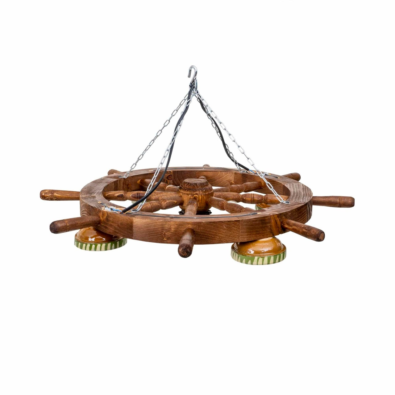 Lustra din lemn cu 4 castron, diametru total 64 cm, culoare mahon