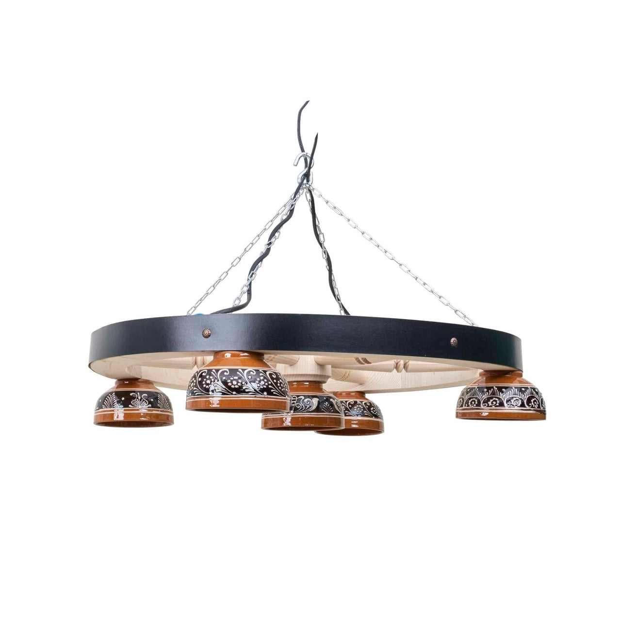 Lustra din lemn cu 5 castroane, diametru 59cm, alb