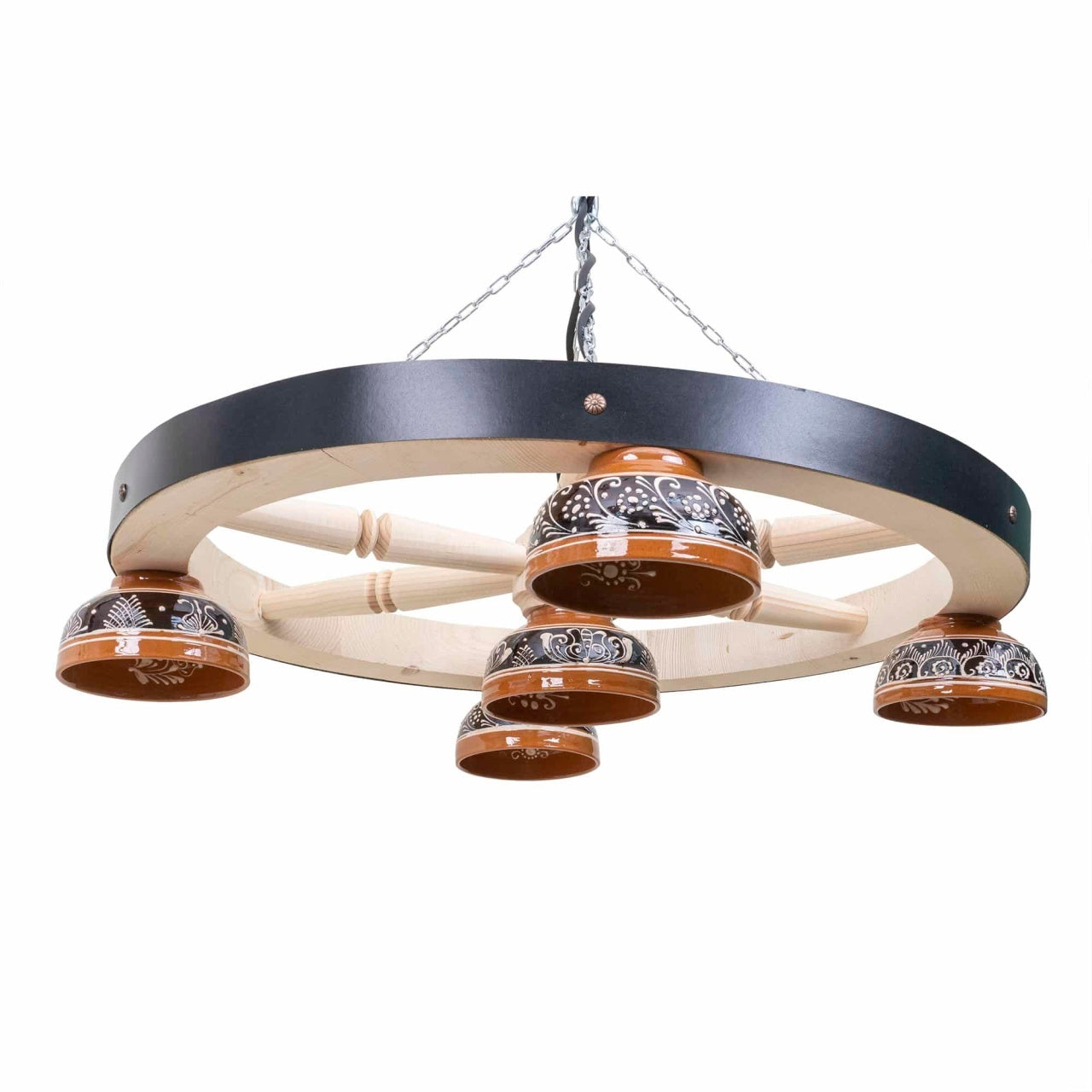 Lustra din lemn cu 5 castroane, diametru 59cm, alb