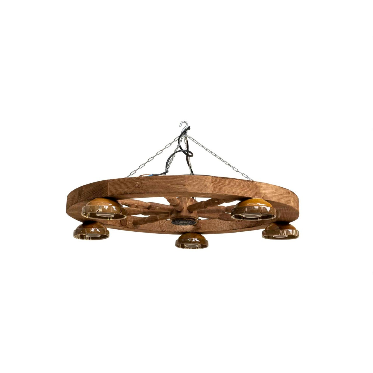 Lustra din lemn cu 5 castroane, diametru 60 cm, maro