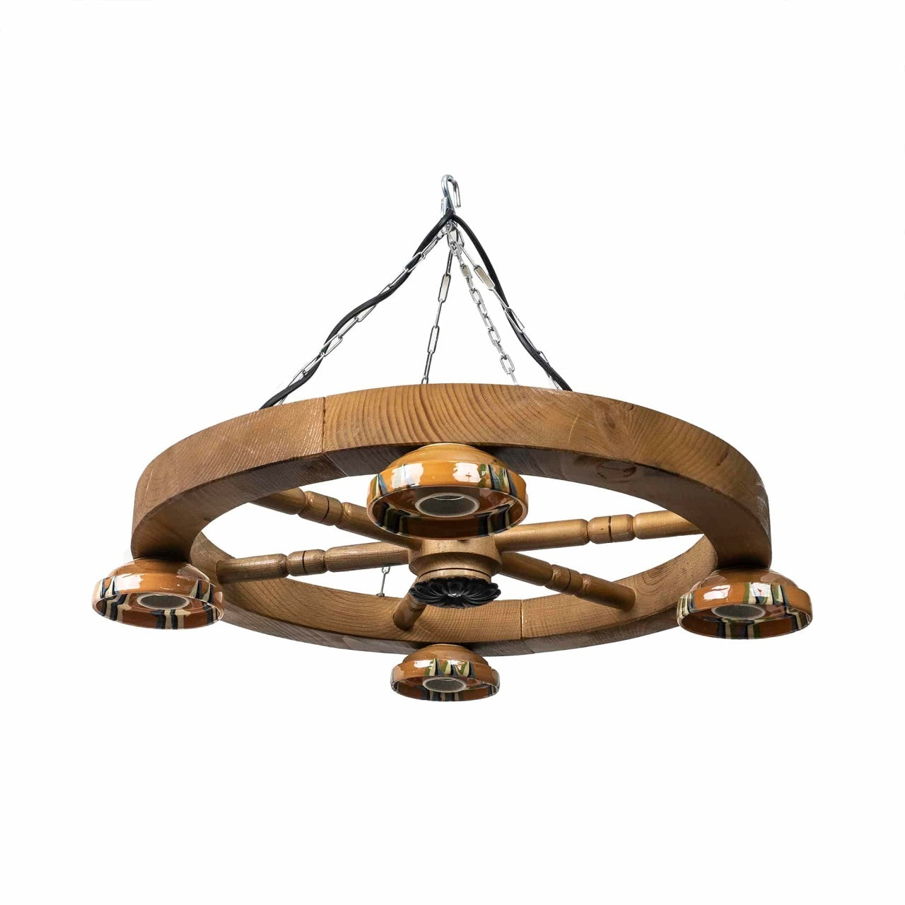 Lustra din lemn cu castron, diametru 49 cm, bec inclus