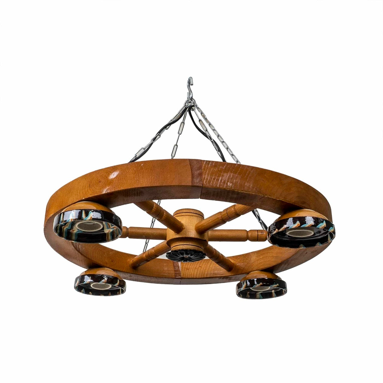 Lustra din lemn cu castron, diametru 49 cm, tip soclu E27, bec inclus