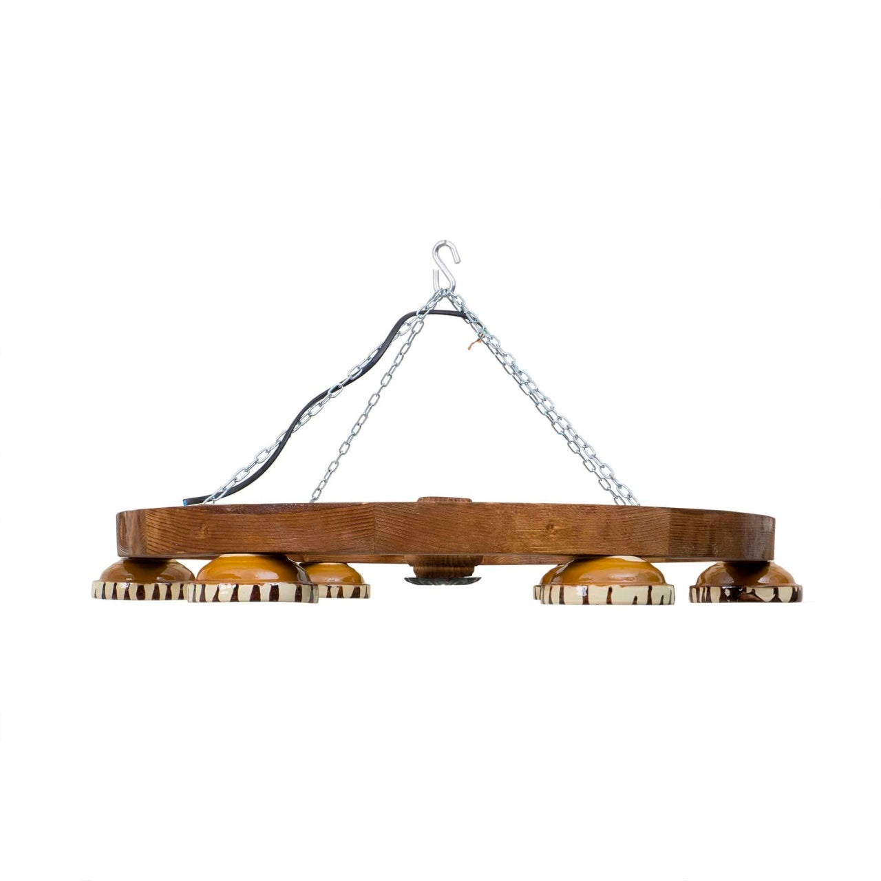 Lustra lemn cu 6 castroane, diametru 60 cm, soclu E27, bec inclus