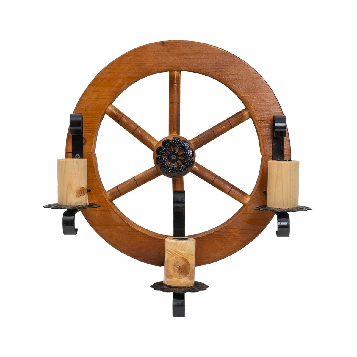 Lustra mica de perete din lemn, diametru 40cm, soclu E14, cu bec inclus