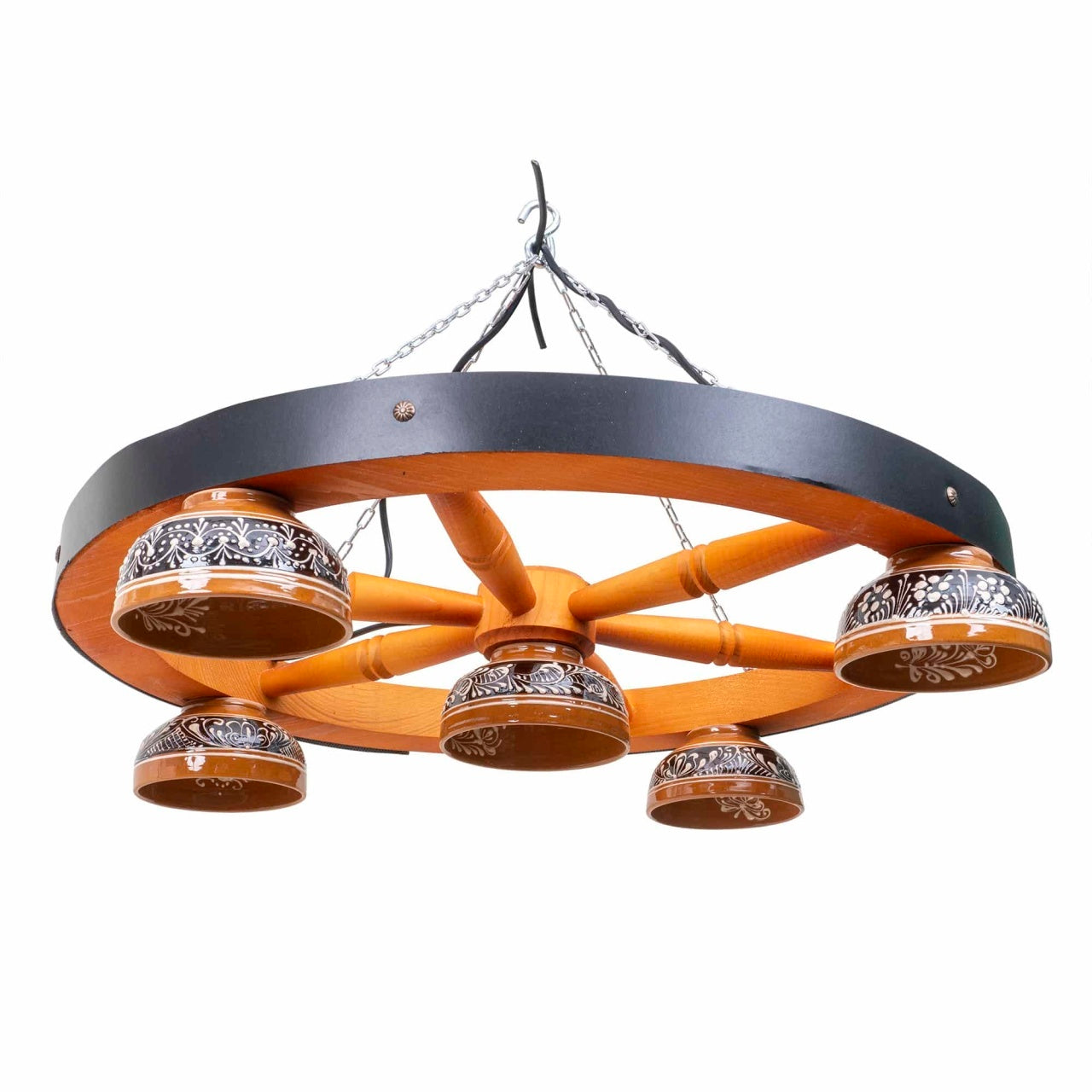 Lustra premium din lemn cu 5 castroane, diametru 59 cm, maro