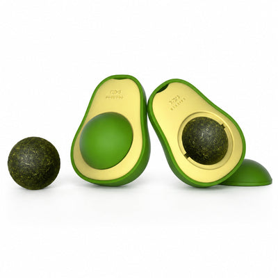 Jucărie pentru Pisici cu Minge Catnip Rotativă, Formă Avocado, Autoadezivă, Verde