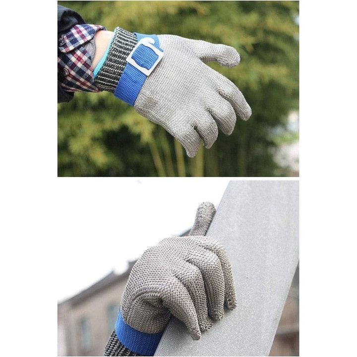 Manusi de protectie, din zale de inox, rezistente la taieturi, intepaturi, ajustabile, unisex, gri