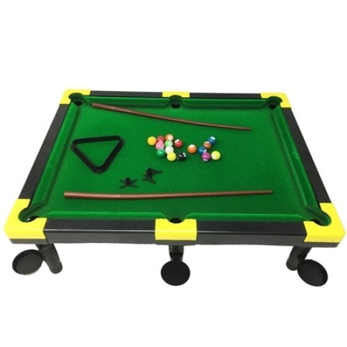 Masa de biliard, pentru copii, din plastic, cu 16 bile, dimensiune 50x37x15 cm, negru/verde