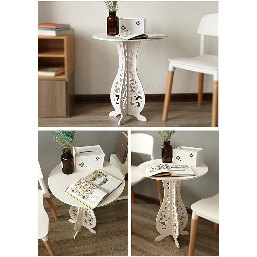 Masa de cafea, tip clepsidra, cu 4 puncte de sprijin, picioare antialunecare, inaltime 60 cm, alb