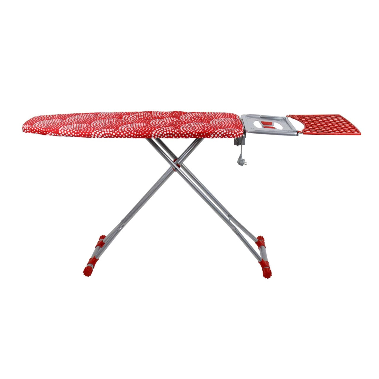 Masa de calcat cu cadru metalic si priza, dimensiuni 165x42 cm, inaltime reglabila