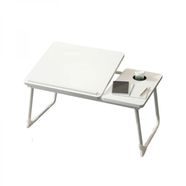 Masa pliabila pentru laptop, cu suport pentru pahar, reglabila pe inaltime 5 pozitii, dimensiuni 55.3 x 24 x 32 cm, greutatea maxima suportata 45 kg, alb