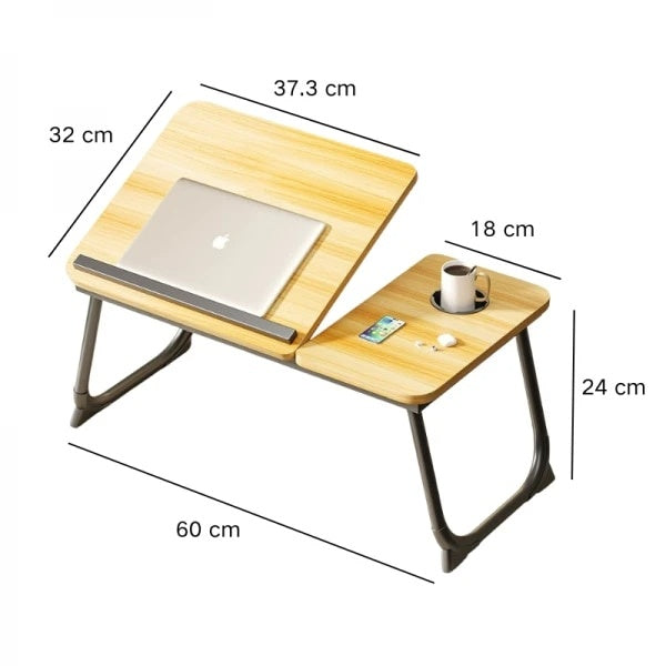 Masa pliabila pentru laptop, cu suport pentru pahar, reglabila pe inaltime 5 pozitii, dimensiuni 55.3 x 24 x 32 cm, greutatea maxima suportata 45 kg, lemn deschis