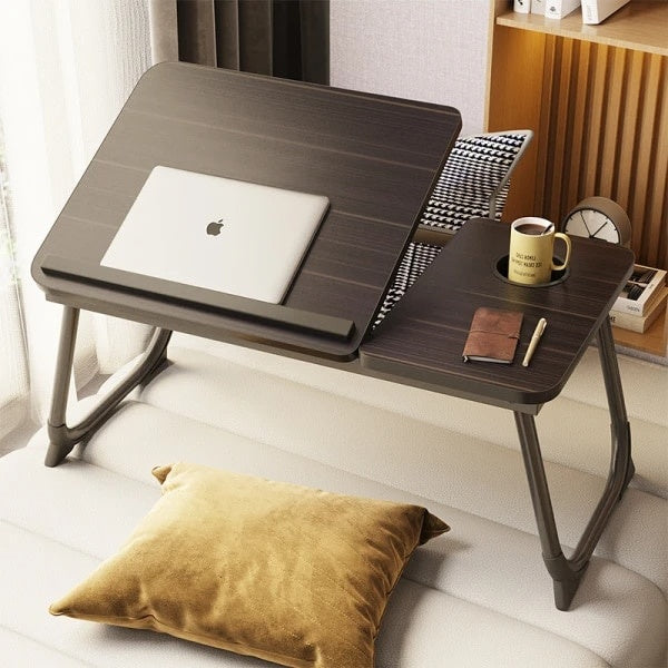 Masa pliabila pentru laptop, cu suport pentru pahar, reglabila pe inaltime 5 pozitii, dimensiuni 55.3 x 24 x 32 cm, greutatea maxima suportata 45 kg, negru