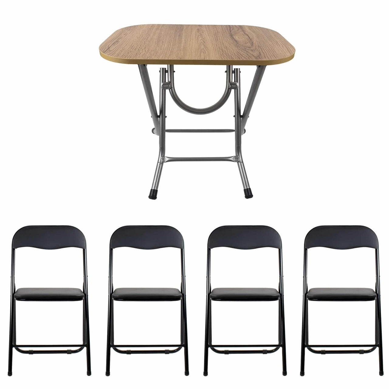 Masa plianta cu blat MDF 50x80x75 cm si 4 scaune pliabile pentru bucatarie