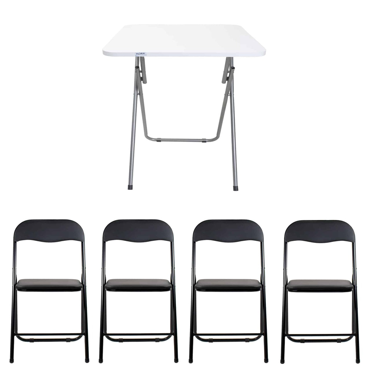 Masa plianta cu blat MDF 60x60x72cm alb + 4 scaune pliabile pentru bucatarie