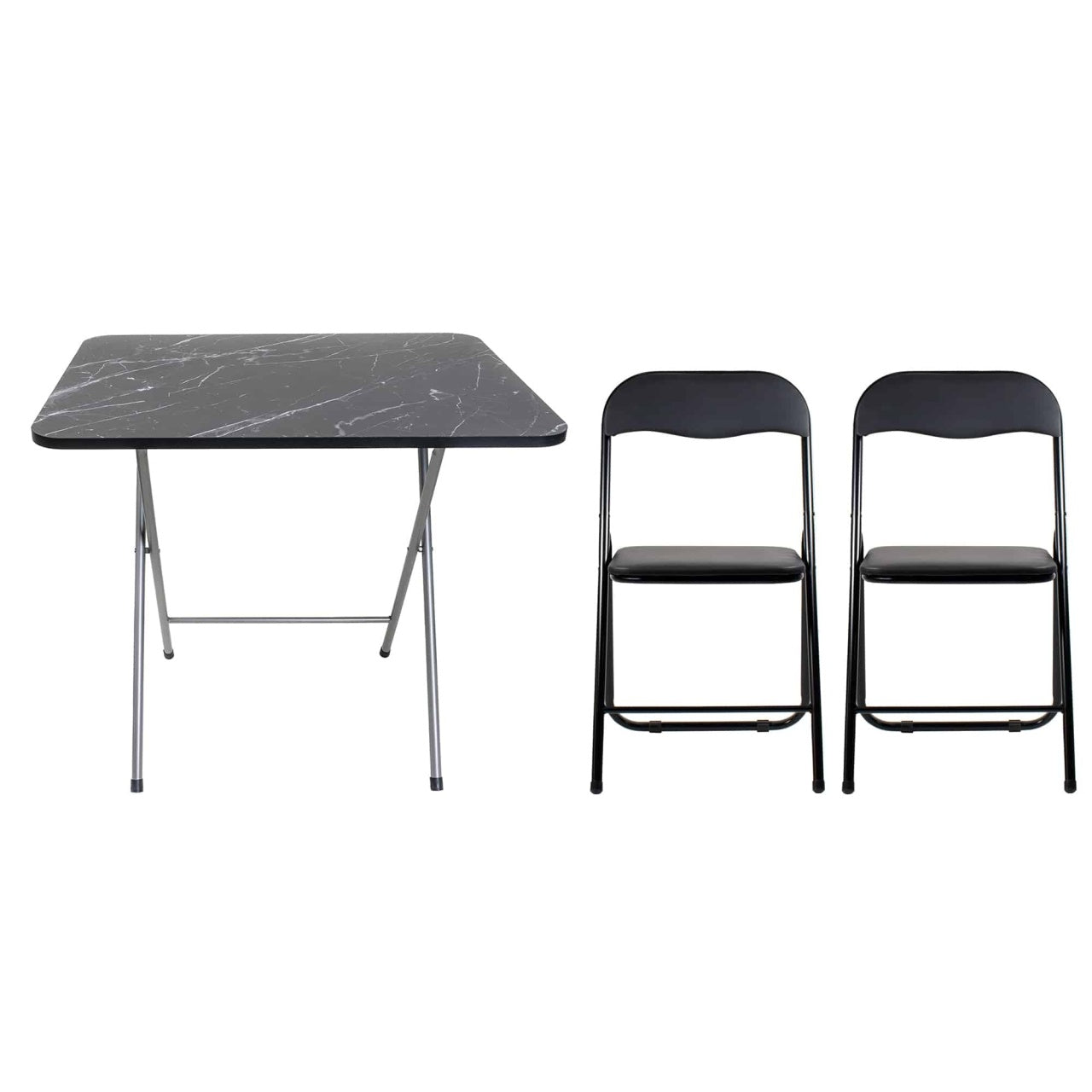 Masa plianta cu blat MDF 60x80x70cm negru + 2 scaune bucatarie pliabile